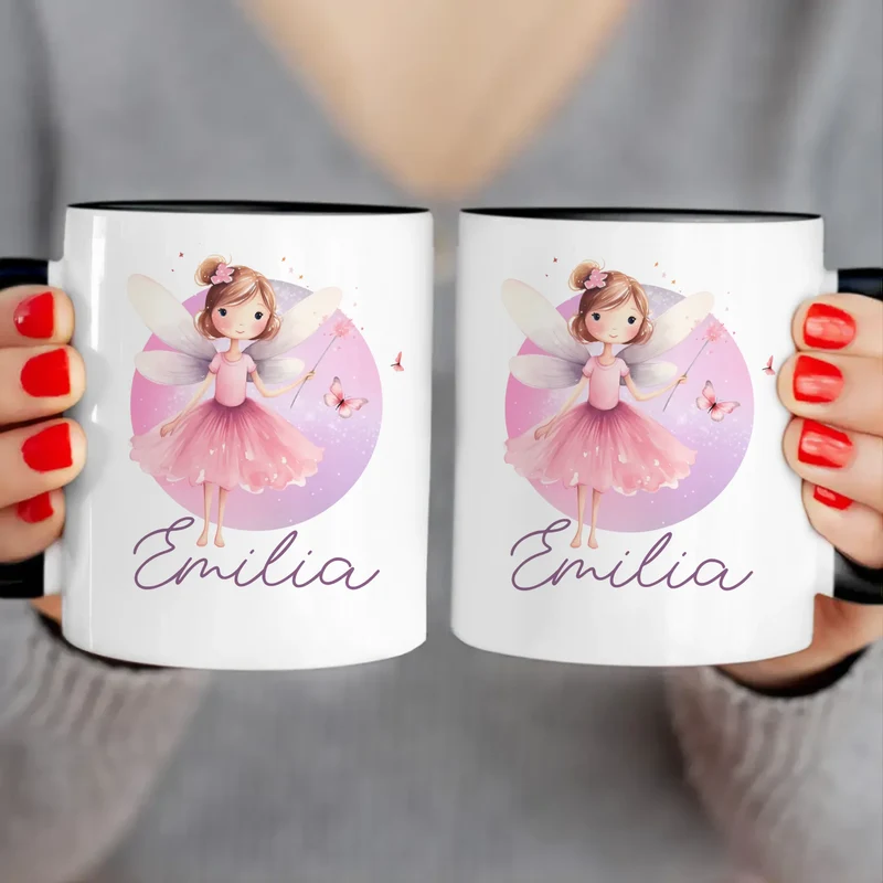 Personalisierte Kindertasse mit Fee und Namen