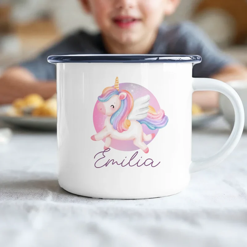 Personalisierte Kindertasse mit Einhorn und Namen