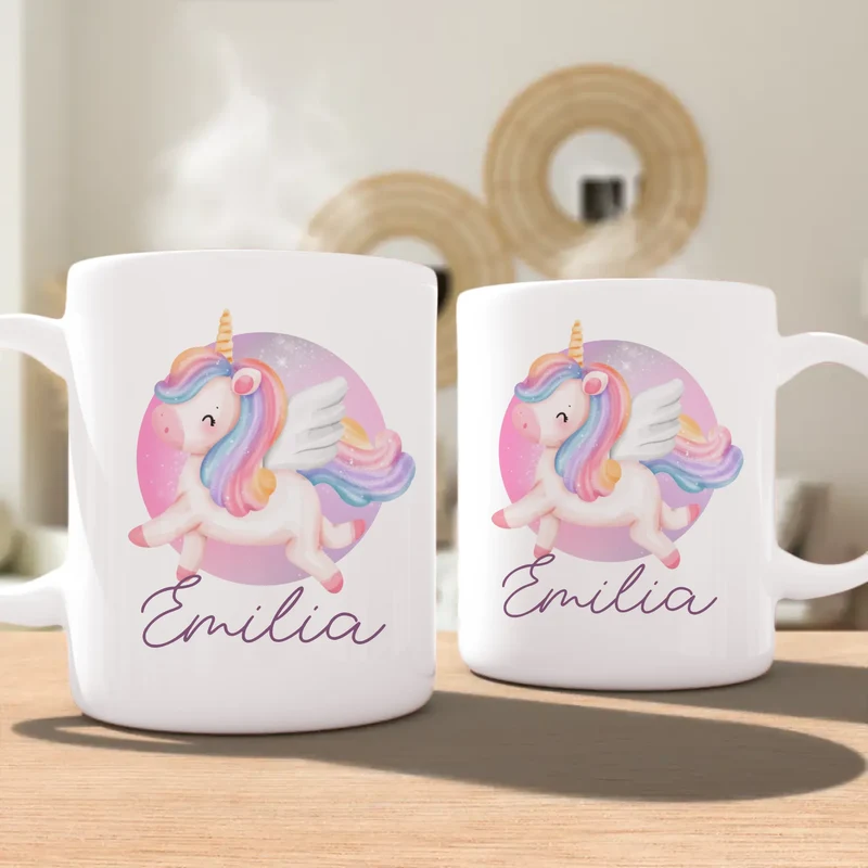 Personalisierte Kindertasse mit Einhorn und Namen