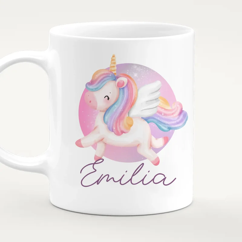 Personalisierte Kindertasse mit Einhorn und Namen