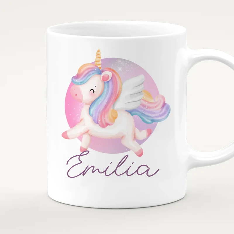 Personalisierte Kindertasse mit Einhorn und Namen
