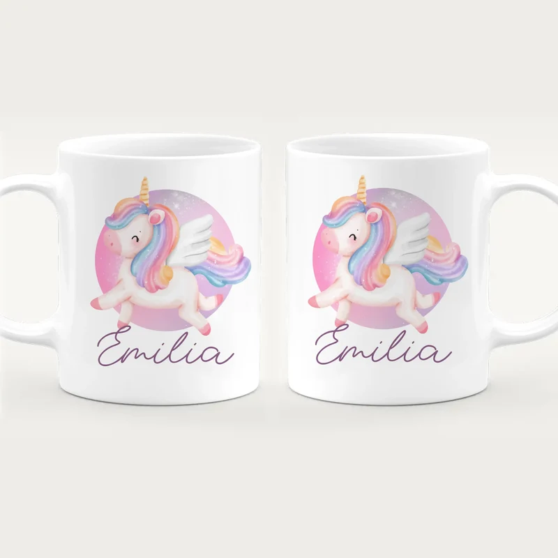 Personalisierte Kindertasse mit Einhorn und Namen