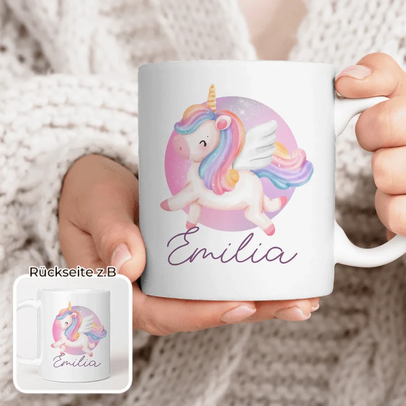 Personalisierte Kindertasse mit Einhorn und Namen