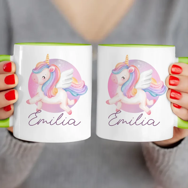 Personalisierte Kindertasse mit Einhorn und Namen