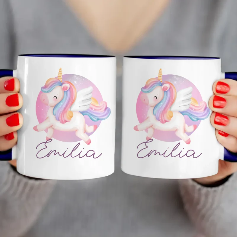 Personalisierte Kindertasse mit Einhorn und Namen