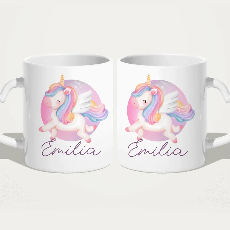 Personalisierte Kindertasse mit Einhorn und Namen