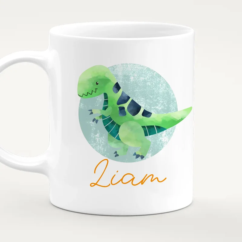 Personalisierte Kindertasse mit Dino und Namen