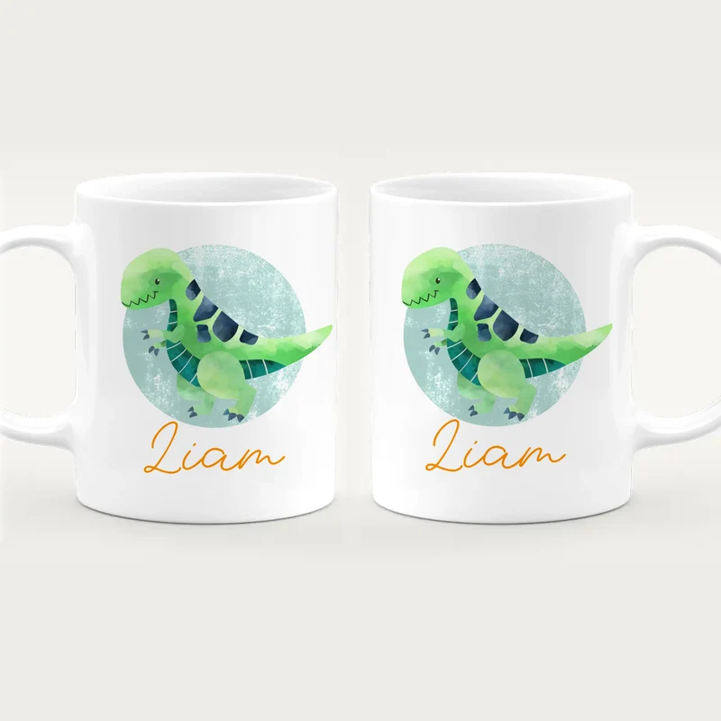 Personalisierte Kindertasse mit Dino und Namen