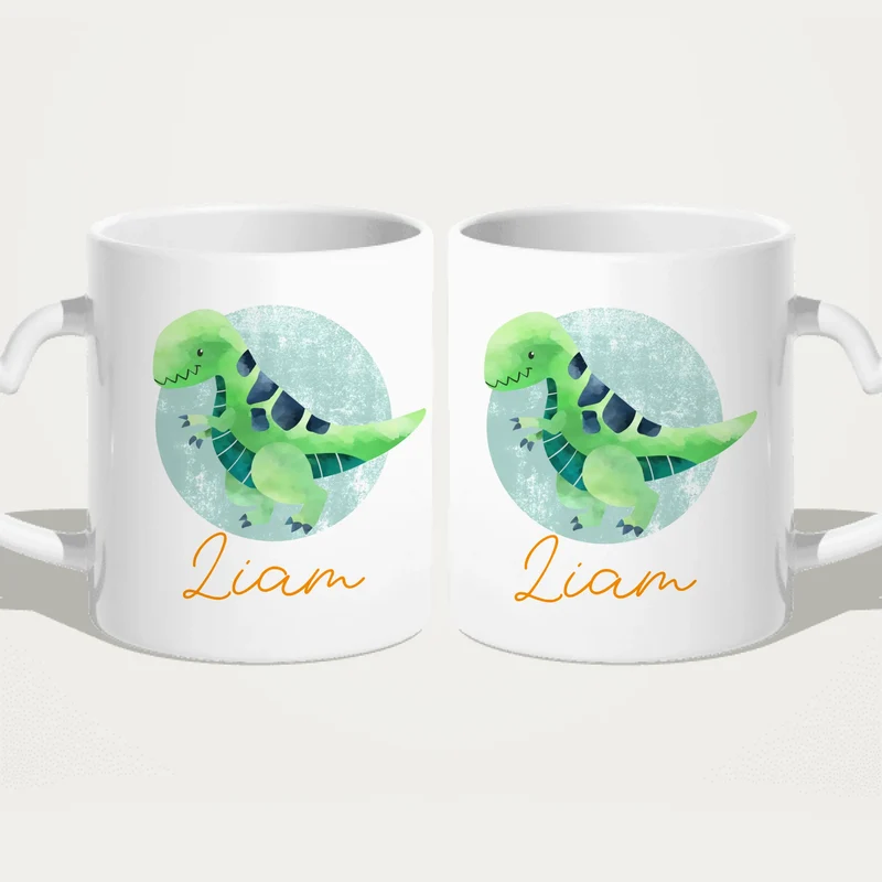 Personalisierte Kindertasse mit Dino und Namen