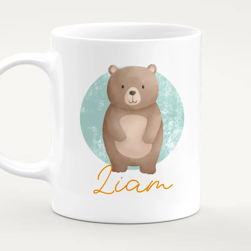 Personalisierte Kindertasse mit Jungletier und Namen