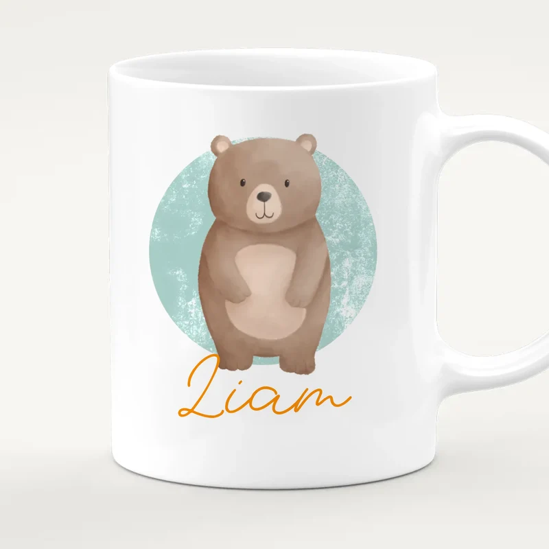 Personalisierte Kindertasse mit Jungletier und Namen