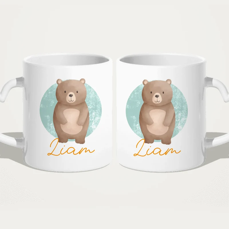 Personalisierte Kindertasse mit Jungletier und Namen