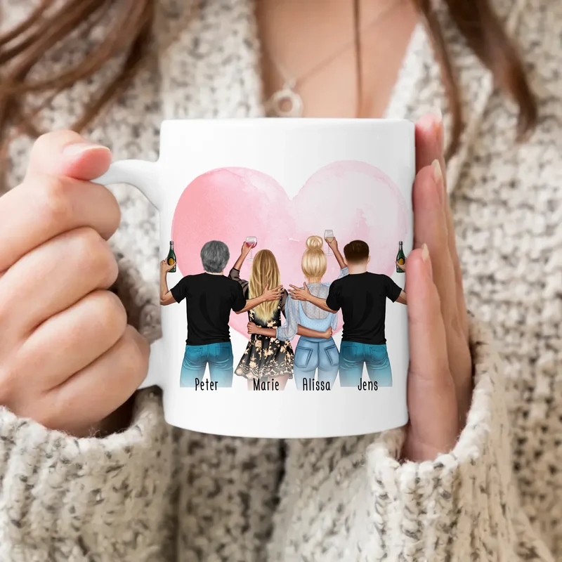 Personalisierte Tasse - Beste Freunde mit 2 Frauen + 2 Männer - stehend