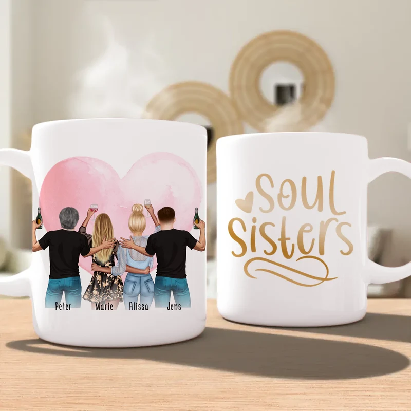 Personalisierte Tasse - Beste Freunde mit 2 Frauen + 2 Männer - stehend