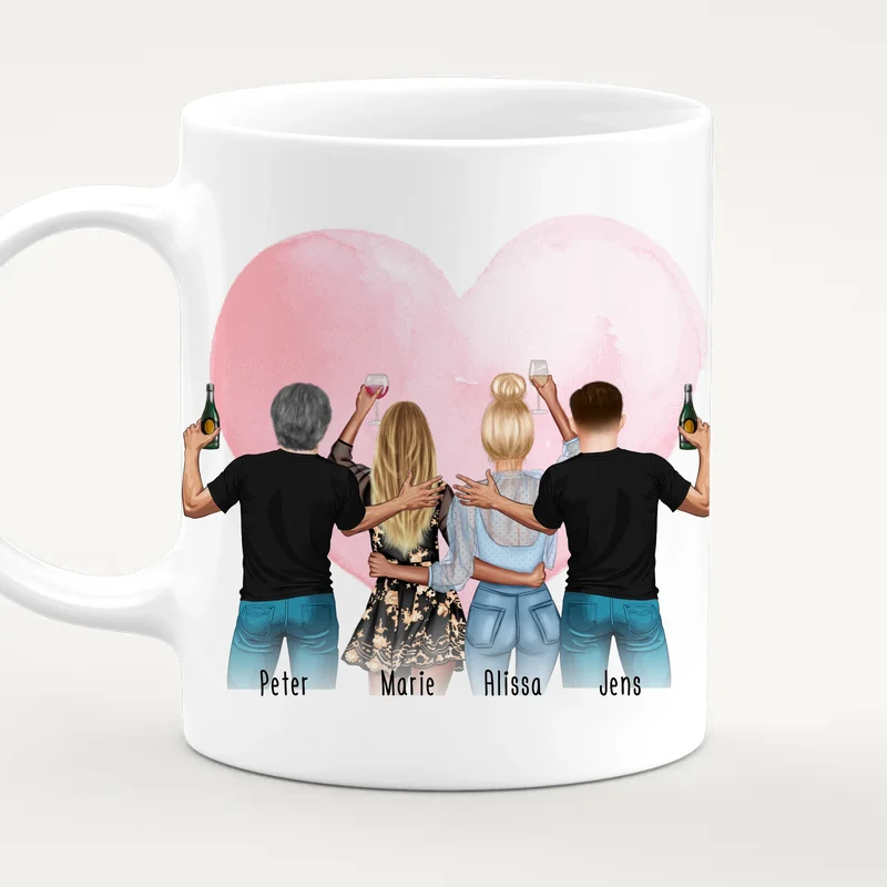Personalisierte Tasse - Beste Freunde mit 2 Frauen + 2 Männer - stehend