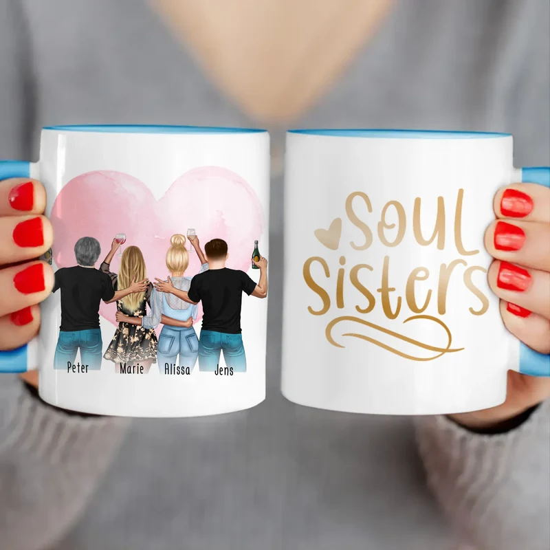 Personalisierte Tasse - Beste Freunde mit 2 Frauen + 2 Männer - stehend