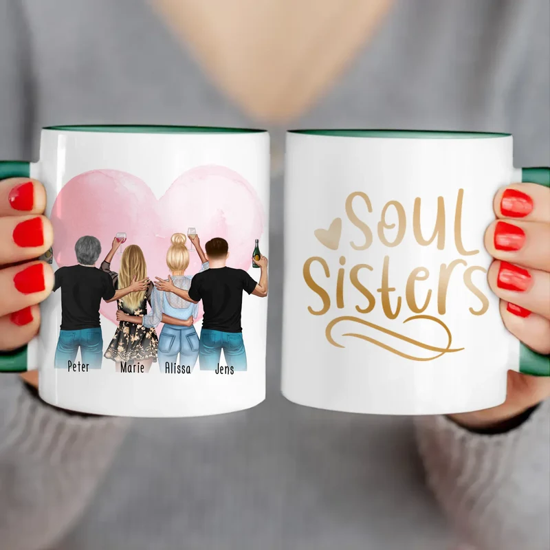 Personalisierte Tasse - Beste Freunde mit 2 Frauen + 2 Männer - stehend