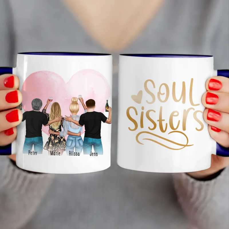 Personalisierte Tasse - Beste Freunde mit 2 Frauen + 2 Männer - stehend