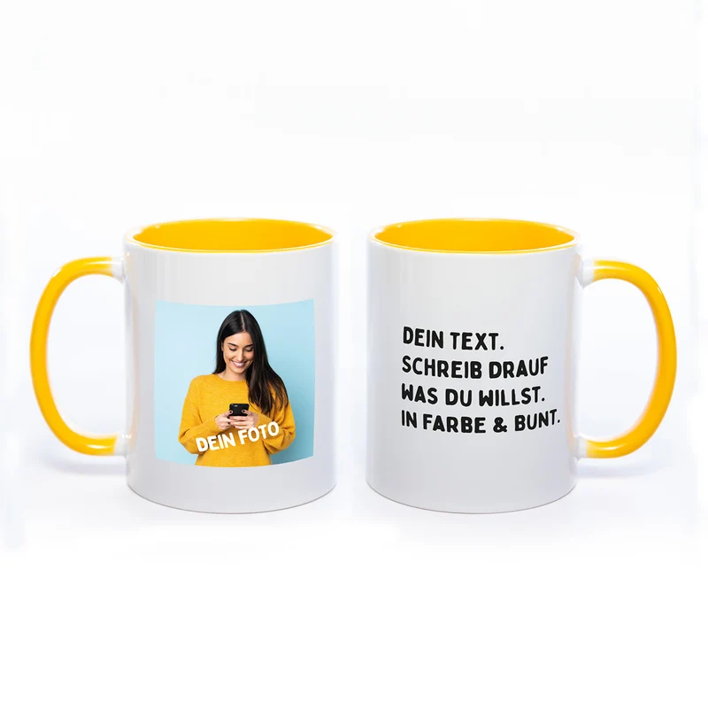 Personalisierte Fototasse – Gestalte Deine eigene Keramiktasse mit Foto und Text – Spülmaschinenfester Sublimationsdruck
