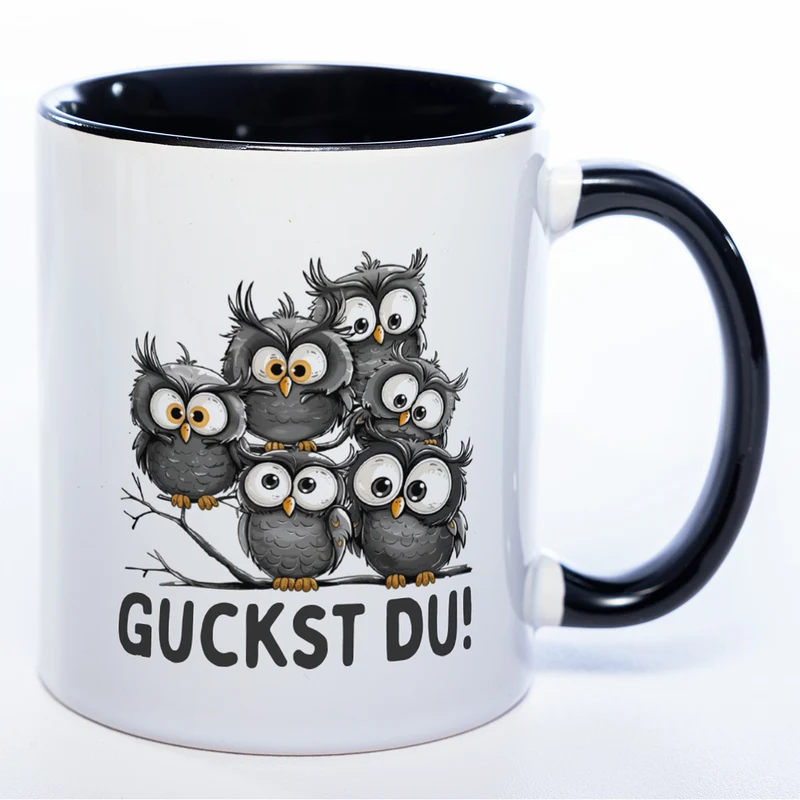 Motiv-Tasse mit Spruch "Guckst Du!" - lustige Kaffeetasse in vielen Farben -spülmaschinenfest