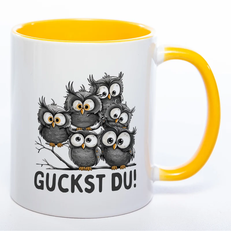 Motiv-Tasse mit Spruch "Guckst Du!" - lustige Kaffeetasse in vielen Farben -spülmaschinenfest