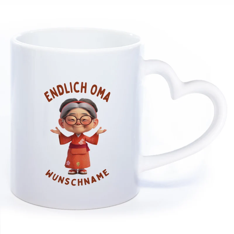 "Endlich Oma"-Tasse mit Wunschnamen - weitere Motive - spülmaschinenfest