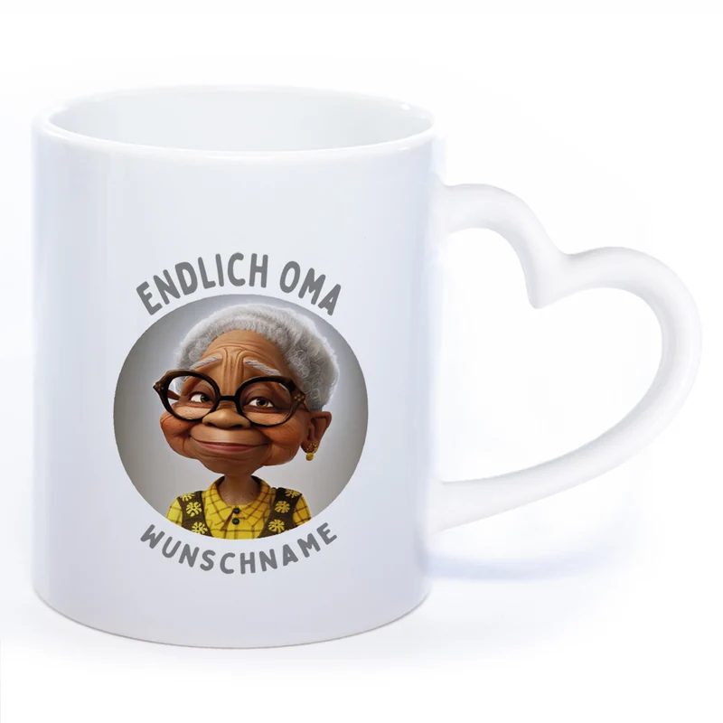 "Endlich Oma"-Tasse mit Wunschnamen - weitere Motive - spülmaschinenfest