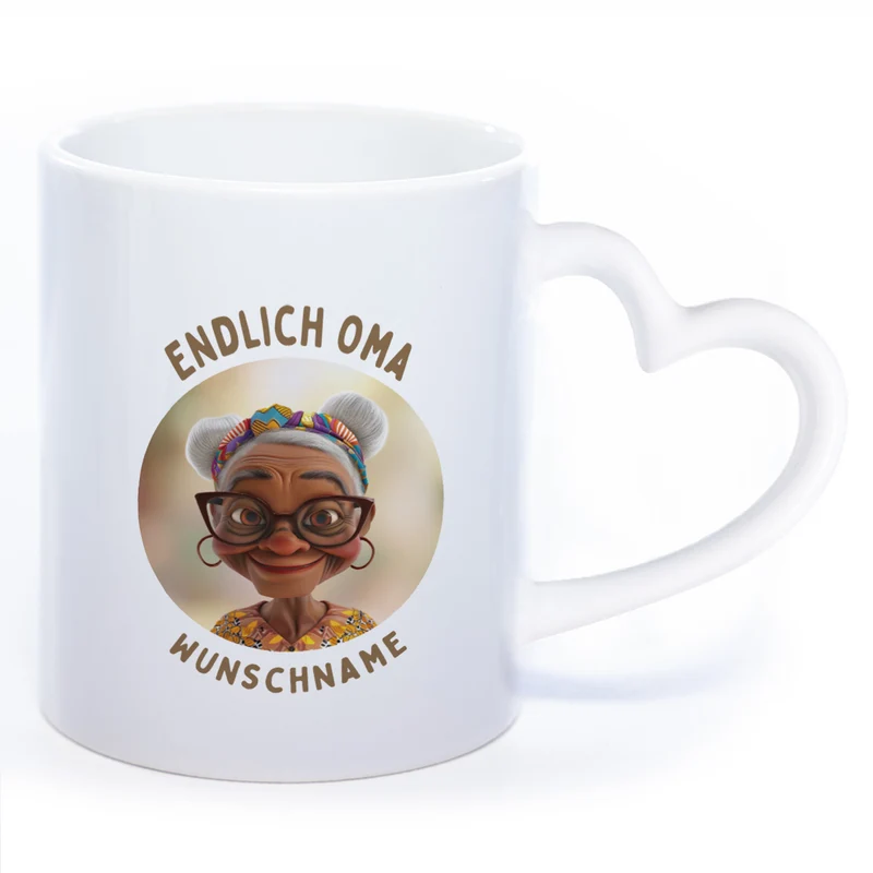"Endlich Oma"-Tasse mit Wunschnamen - weitere Motive - spülmaschinenfest