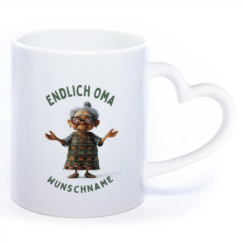 "Endlich Oma"-Tasse mit Wunschnamen - weitere Motive - spülmaschinenfest