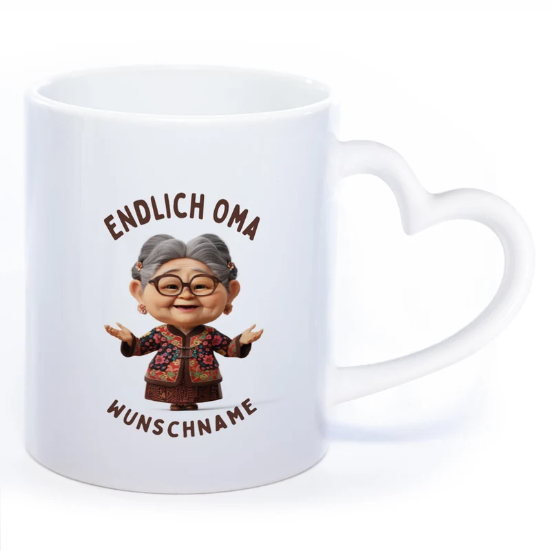 "Endlich Oma"-Tasse mit Wunschnamen - weitere Motive - spülmaschinenfest