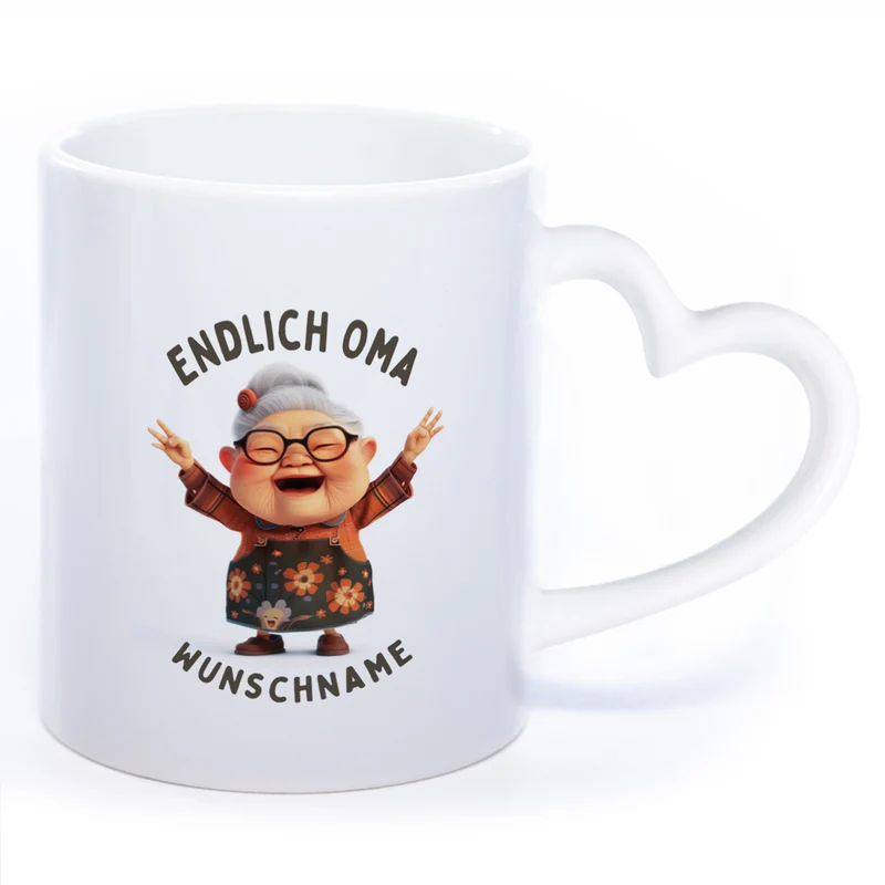 "Endlich Oma"-Tasse mit Wunschnamen - weitere Motive - spülmaschinenfest
