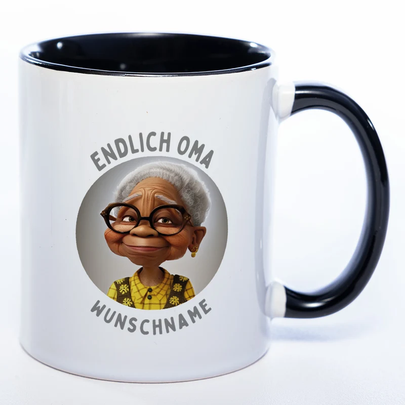 "Endlich Oma"-Tasse mit Wunschnamen - weitere Motive - spülmaschinenfest