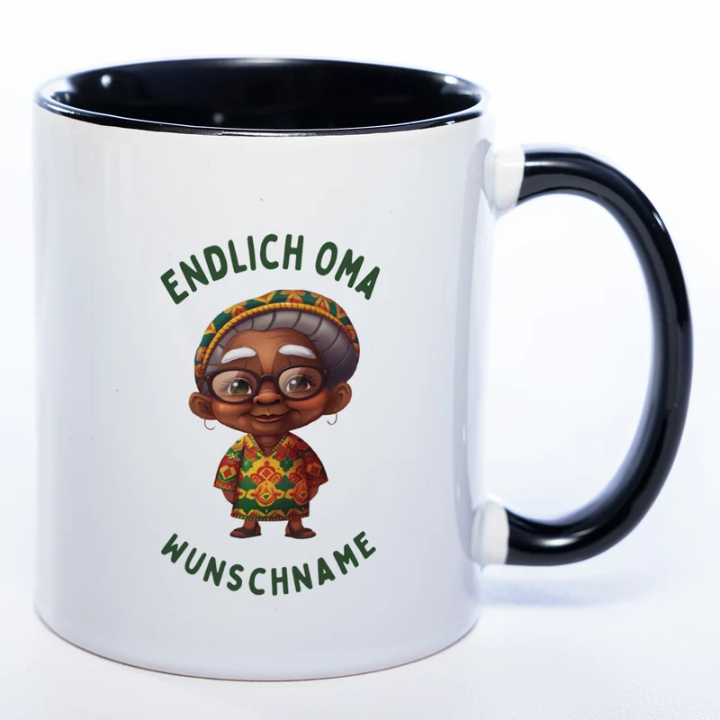 "Endlich Oma"-Tasse mit Wunschnamen - weitere Motive - spülmaschinenfest