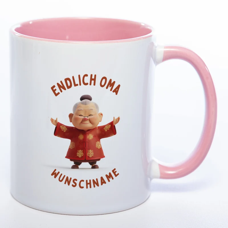 "Endlich Oma"-Tasse mit Wunschnamen - weitere Motive - spülmaschinenfest