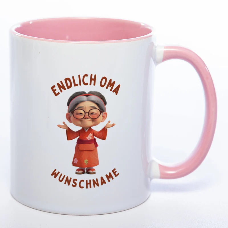 "Endlich Oma"-Tasse mit Wunschnamen - weitere Motive - spülmaschinenfest
