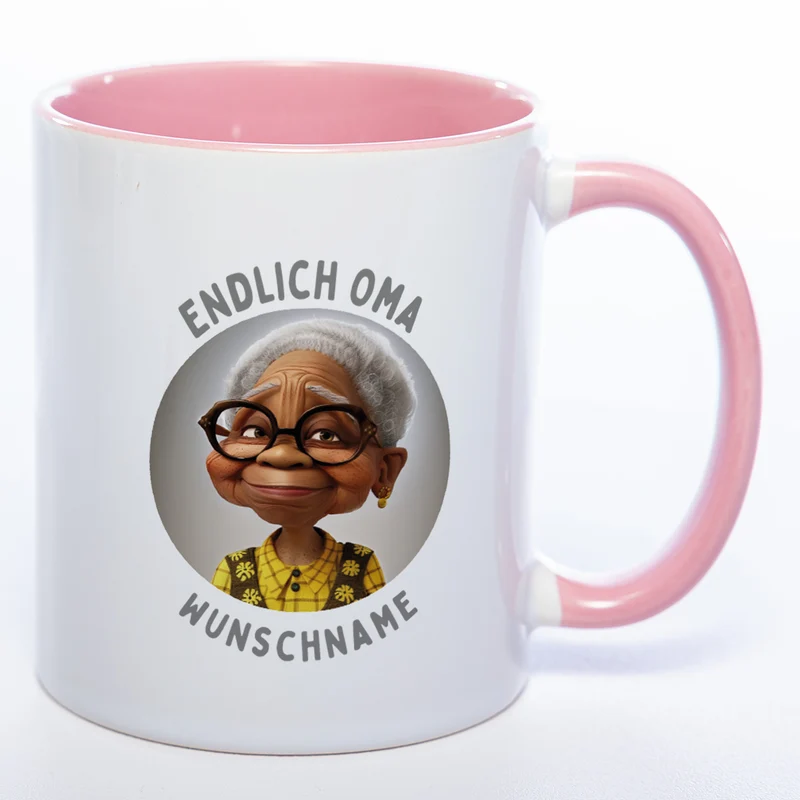 "Endlich Oma"-Tasse mit Wunschnamen - weitere Motive - spülmaschinenfest