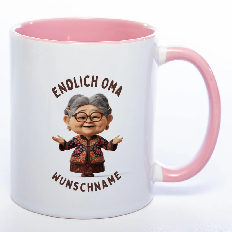 "Endlich Oma"-Tasse mit Wunschnamen - weitere Motive - spülmaschinenfest