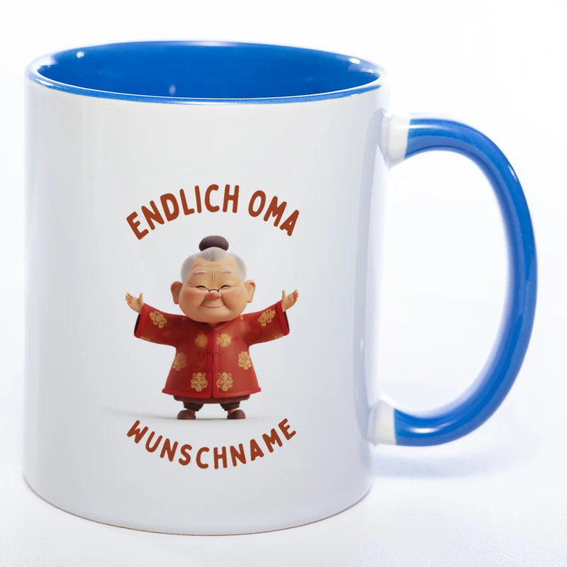 "Endlich Oma"-Tasse mit Wunschnamen - weitere Motive - spülmaschinenfest