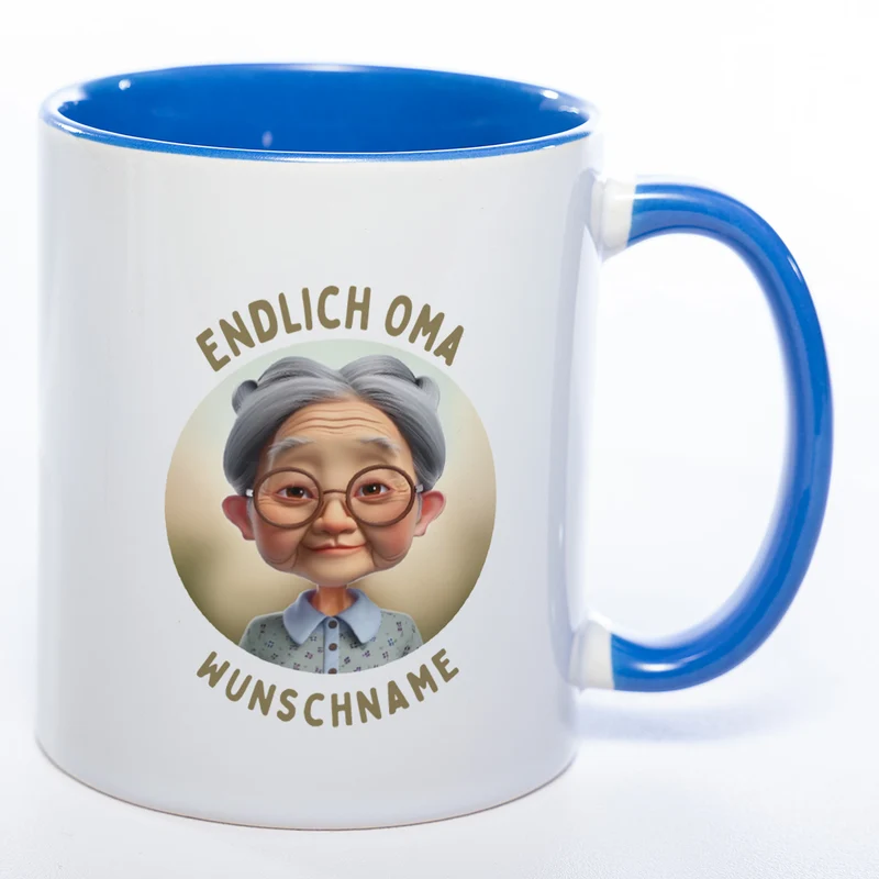 "Endlich Oma"-Tasse mit Wunschnamen - weitere Motive - spülmaschinenfest