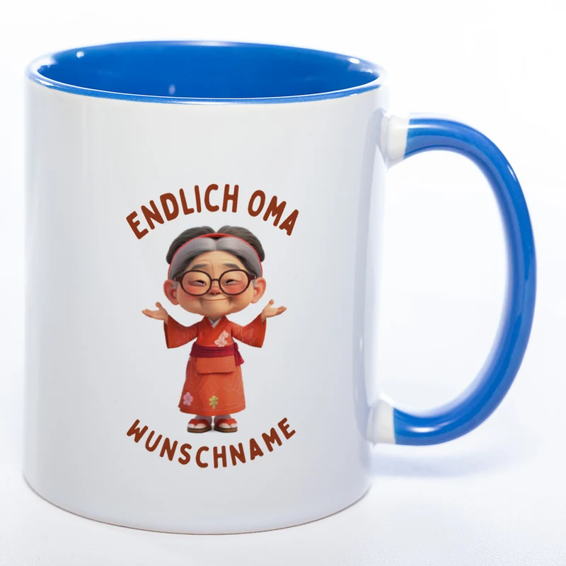 "Endlich Oma"-Tasse mit Wunschnamen - weitere Motive - spülmaschinenfest