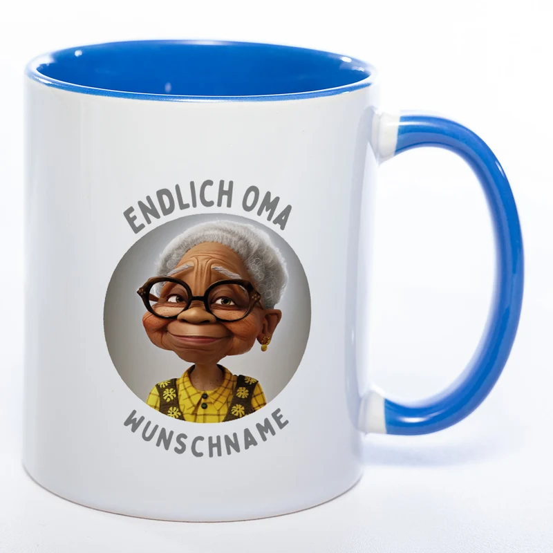 "Endlich Oma"-Tasse mit Wunschnamen - weitere Motive - spülmaschinenfest