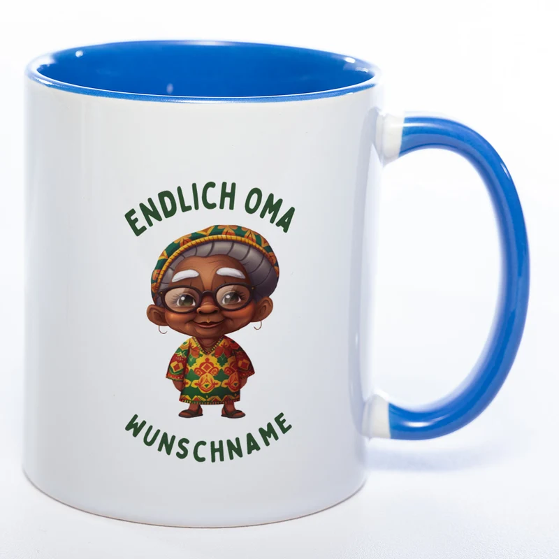 "Endlich Oma"-Tasse mit Wunschnamen - weitere Motive - spülmaschinenfest