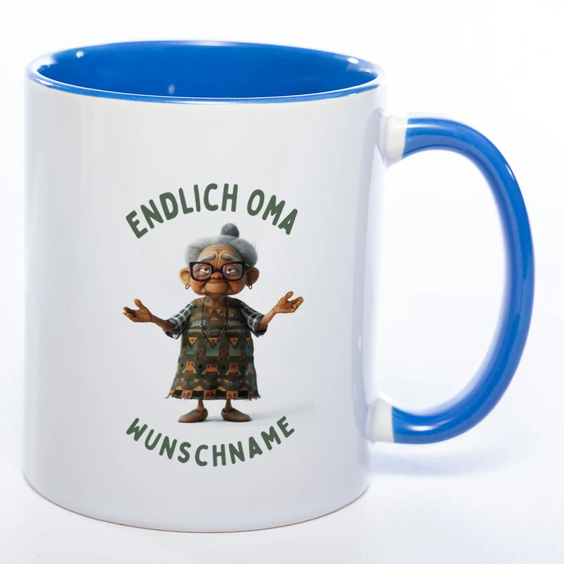 "Endlich Oma"-Tasse mit Wunschnamen - weitere Motive - spülmaschinenfest