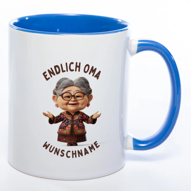 "Endlich Oma"-Tasse mit Wunschnamen - weitere Motive - spülmaschinenfest