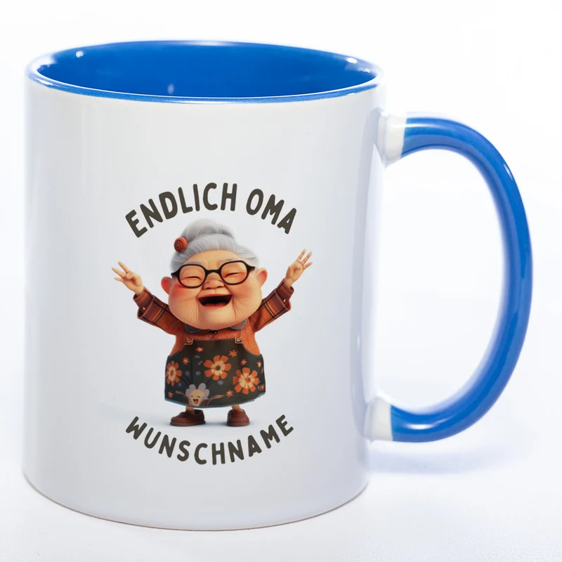 "Endlich Oma"-Tasse mit Wunschnamen - weitere Motive - spülmaschinenfest