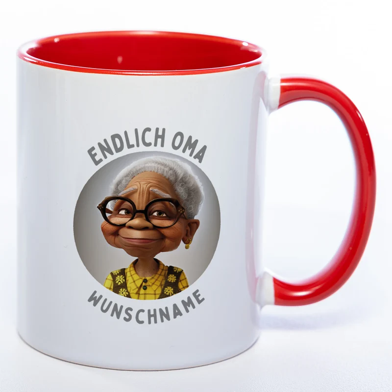 "Endlich Oma"-Tasse mit Wunschnamen - weitere Motive - spülmaschinenfest