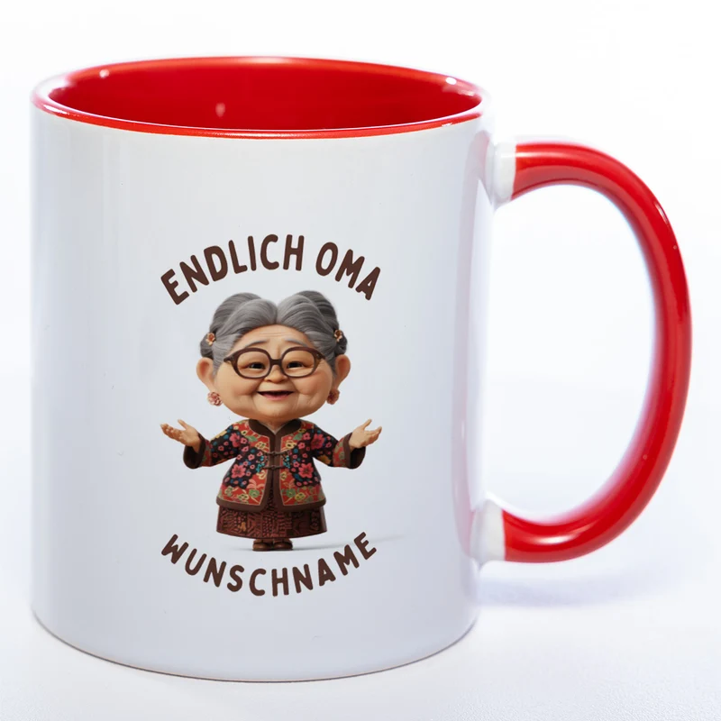 "Endlich Oma"-Tasse mit Wunschnamen - weitere Motive - spülmaschinenfest