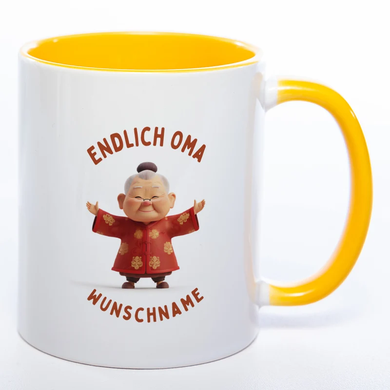 "Endlich Oma"-Tasse mit Wunschnamen - weitere Motive - spülmaschinenfest