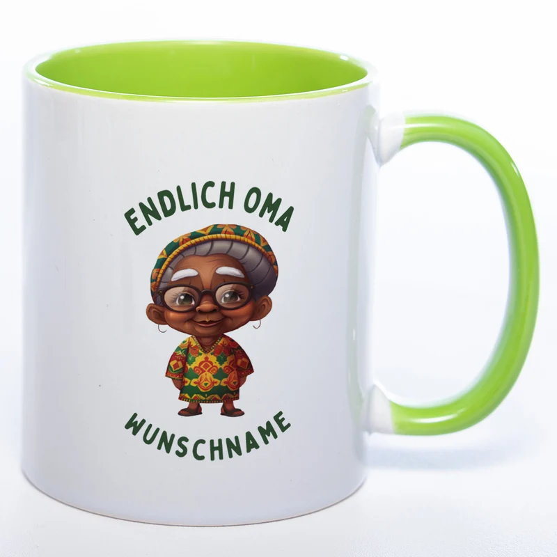 "Endlich Oma"-Tasse mit Wunschnamen - weitere Motive - spülmaschinenfest