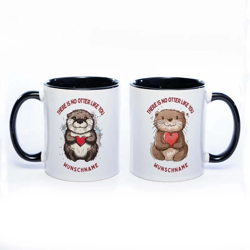 Motiv-Tasse mit Ottern und 2 Liebessprüchen zur Auswahl - süße Kaffeetasse mit Wunschnamen - spülmaschinenfest
